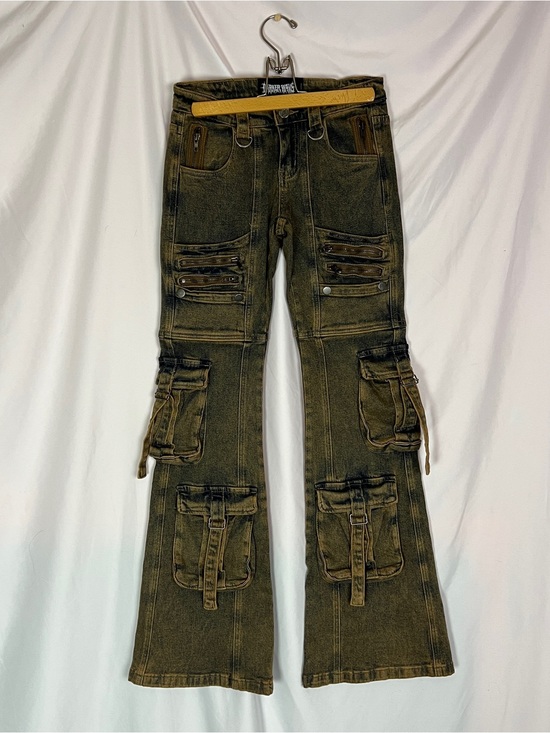 Darker Wavs Denim - Darker Wavs Acid Wash Frequency Strappy Cargo Jeans
